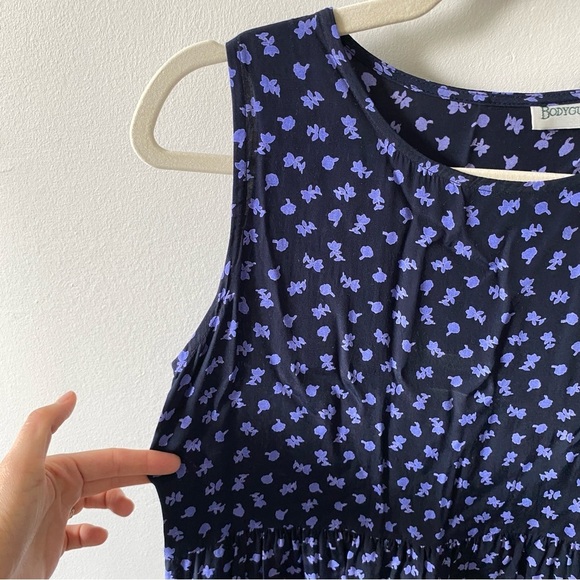 VINTAGE Navy Blue Floral Sleeveless Midi Dress with tie XS/S - Picture 4 of 9